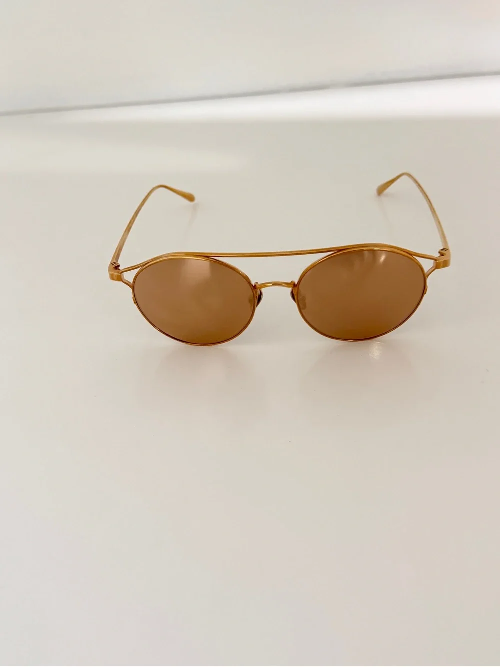 Linda Farrow LFL825 C3 Rayan Oval Aviator Rose Gold Titanium Sunglasses NWT